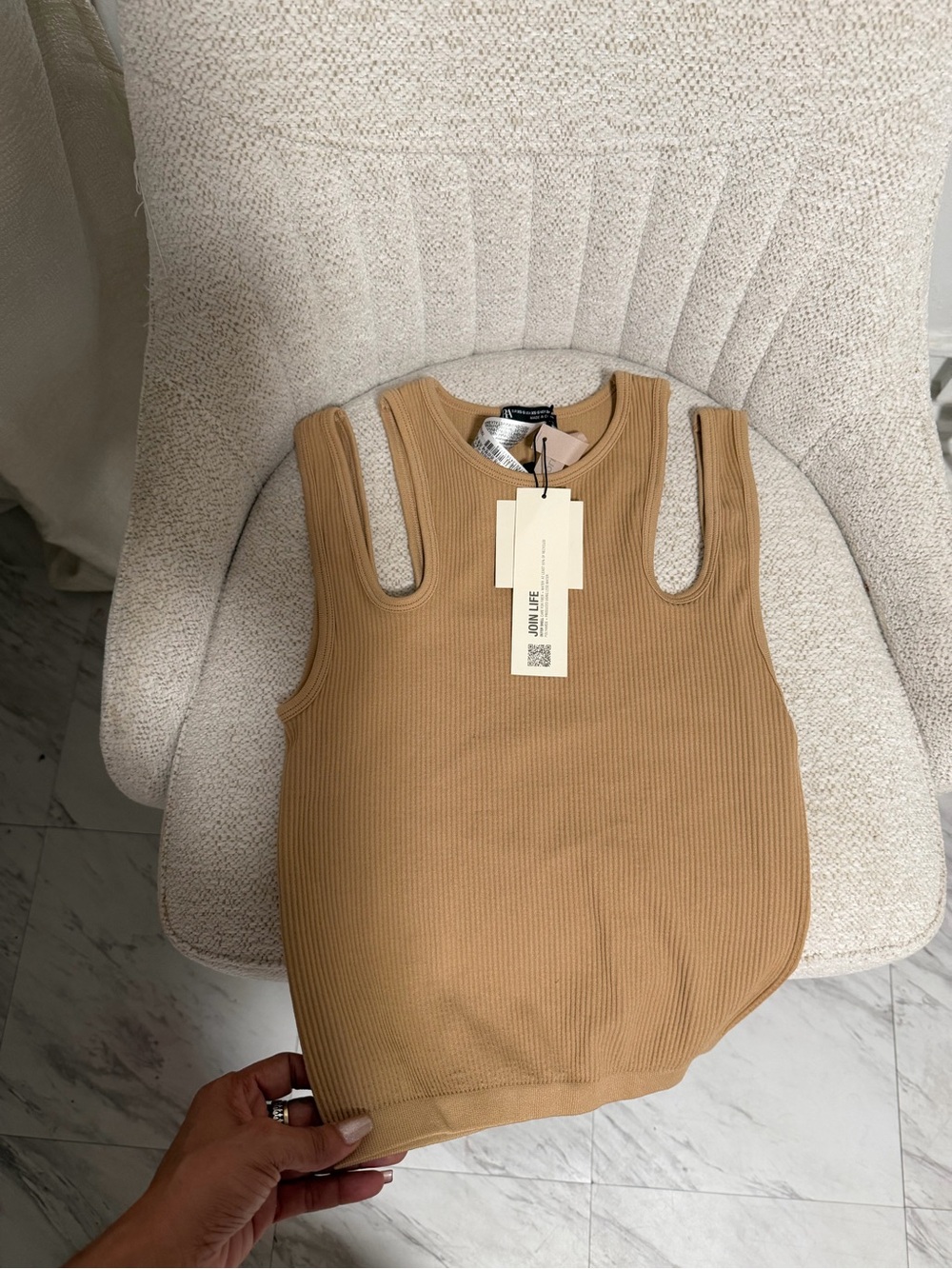 Zara Ribbed Cutout Tank Top - Camel/Tan